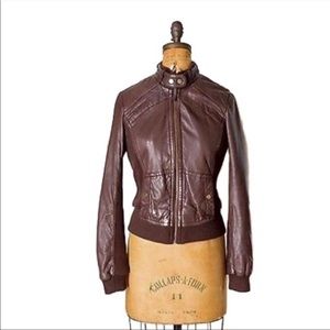 ANTHROPOLOGIE | Women’s Chocolate Brown Leather Moto Jacket Brass Hardware